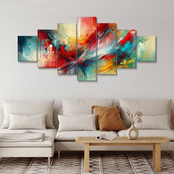 Obraz - Abstrakce s červenou (210x100 cm)