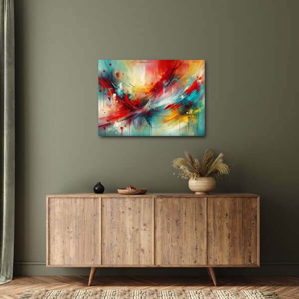 Obraz - Abstrakce s červenou (70x50 cm)