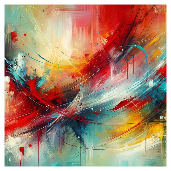 Obraz - Abstrakce s červenou (30x30 cm)
