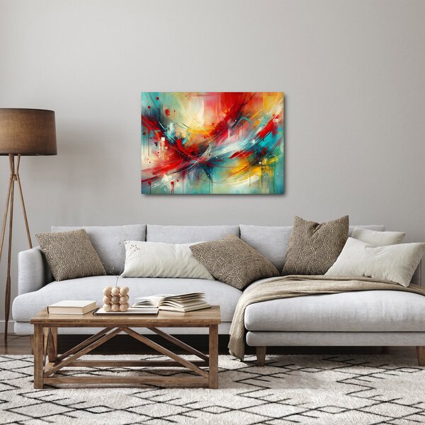 Obraz - Abstrakce s červenou (70x50 cm)