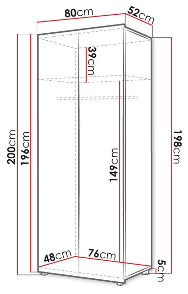 Šatní skříň 80 cm CHEMUNG - dub zlatý