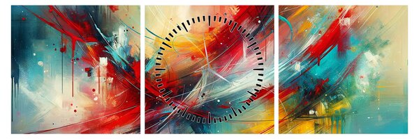 Obraz - Abstrakce s červenou (s hodinami) (90x30 cm)