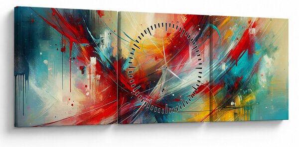 Obraz - Abstrakce s červenou (s hodinami) (90x30 cm)