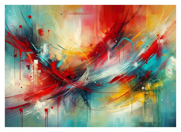 Skleněný obraz - Abstrakce s červenou (70x50 cm)