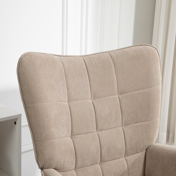 Křeslo HOMCOM s otomanem, vysoké křeslo s opěrkou, dřevěné nohy, lounge křeslo s prošívaným designem, vzhled sametu, pro obývací pokoj, světle hnědé |