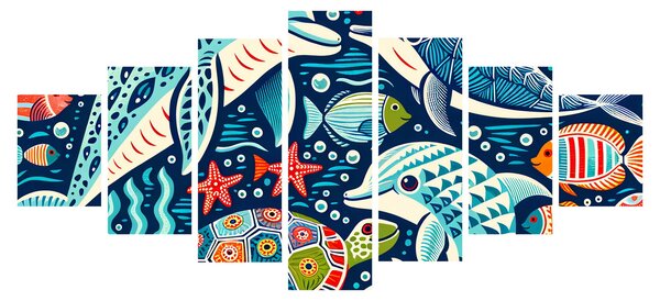 Obraz - Kreslená vodní zvířátka (210x100 cm)