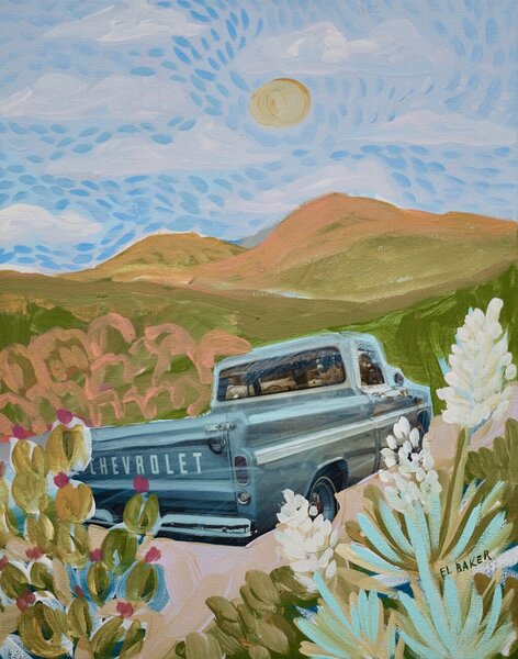 Ilustrace Chevrolet on the road, Eleanor Baker, (30 x 40 cm)