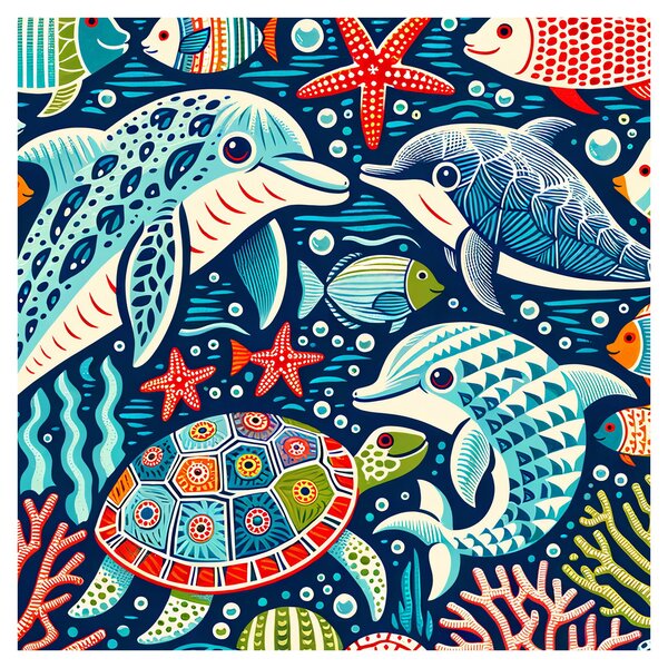 Obraz - Kreslená vodní zvířátka (30x30 cm)