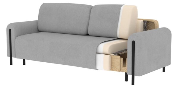 Světle šedá rozkládací/s úložným prostorem pohovka z textilie bouclé 244 cm Arcadova – ELTAP