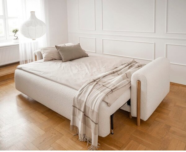 Slonovinová rozkládací/s úložným prostorem pohovka z textilie bouclé 244 cm Arcadova – ELTAP