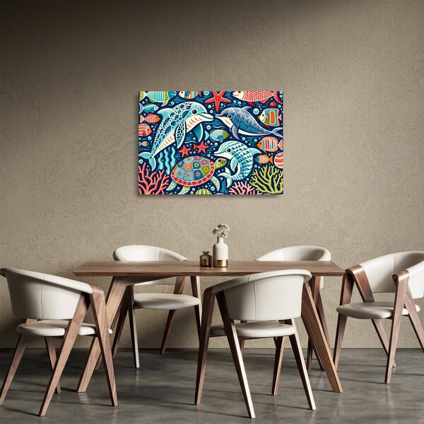 Skleněný obraz - Kreslená vodní zvířátka (70x50 cm)
