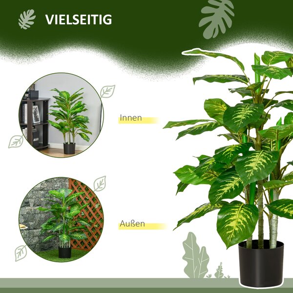 HOMCOM Velká Umělá Dieffenbachia 95 cm - Umělá Rostlina v Květináči, Umělý Strom s Umělou Trávou pro Dekoraci Obývacího Pokoje, Ložnice, Zahrady | Aos