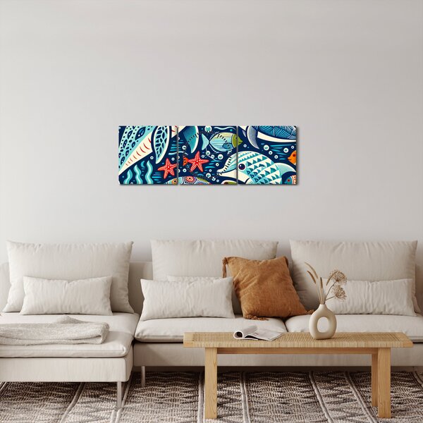 Obraz - Kreslená vodní zvířátka (s hodinami) (90x30 cm)