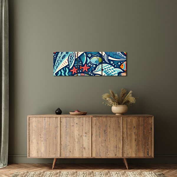 Obraz - Kreslená vodní zvířátka (s hodinami) (90x30 cm)