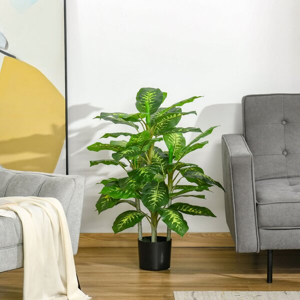 HOMCOM Velká Umělá Dieffenbachia 95 cm - Umělá Rostlina v Květináči, Umělý Strom s Umělou Trávou pro Dekoraci Obývacího Pokoje, Ložnice, Zahrady | Aos