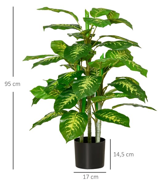 HOMCOM Velká Umělá Dieffenbachia 95 cm - Umělá Rostlina v Květináči, Umělý Strom s Umělou Trávou pro Dekoraci Obývacího Pokoje, Ložnice, Zahrady | Aos