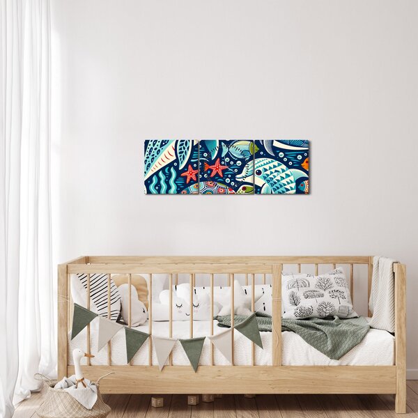 Obraz - Kreslená vodní zvířátka (s hodinami) (90x30 cm)