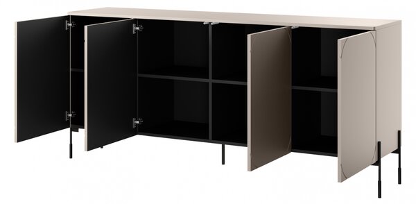 Komoda Sonatia 200 cm čtyřdveřová - kašmír / černé nohy