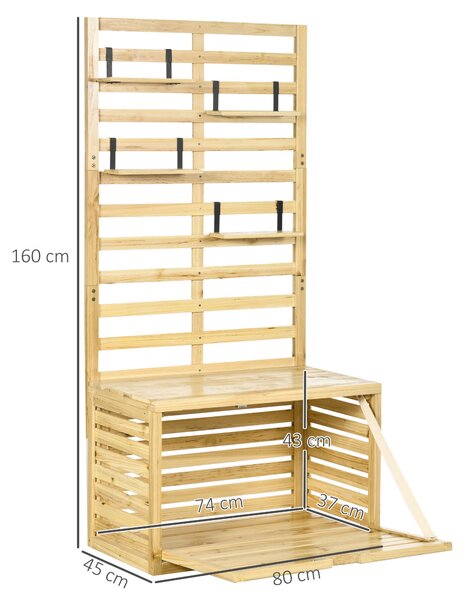Úložná Bedna Outsunny, Úložný Box s Trellisem, Bedna na Polštáře s Policemi, Zahradní Box, Bedna na Polštáře, Masivní Dřevo, Přírodní, 80 x 45 x 160 c