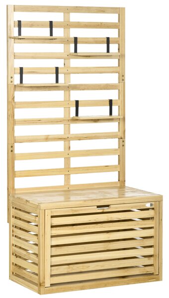 Úložná Bedna Outsunny, Úložný Box s Trellisem, Bedna na Polštáře s Policemi, Zahradní Box, Bedna na Polštáře, Masivní Dřevo, Přírodní, 80 x 45 x 160 c