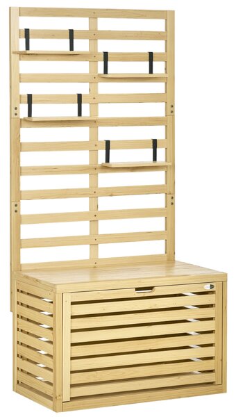 Úložná Bedna Outsunny, Úložný Box s Trellisem, Bedna na Polštáře s Policemi, Zahradní Box, Bedna na Polštáře, Masivní Dřevo, Přírodní, 80 x 45 x 160 c