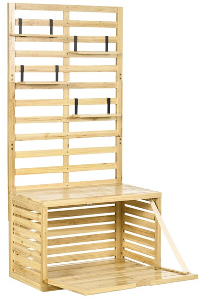 Úložná Bedna Outsunny, Úložný Box s Trellisem, Bedna na Polštáře s Policemi, Zahradní Box, Bedna na Polštáře, Masivní Dřevo, Přírodní, 80 x 45 x 160 c
