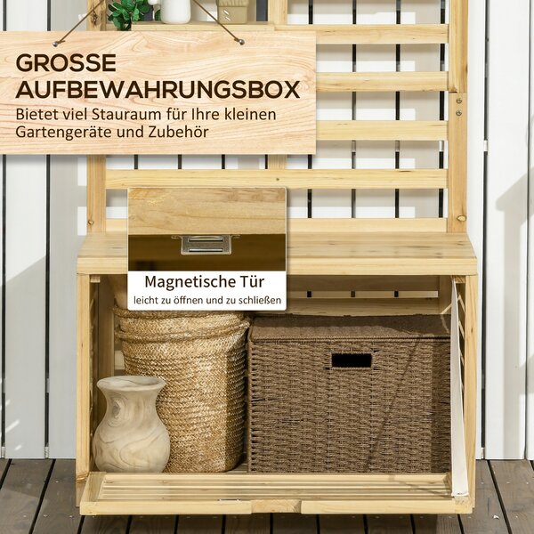Úložná Bedna Outsunny, Úložný Box s Trellisem, Bedna na Polštáře s Policemi, Zahradní Box, Bedna na Polštáře, Masivní Dřevo, Přírodní, 80 x 45 x 160 c