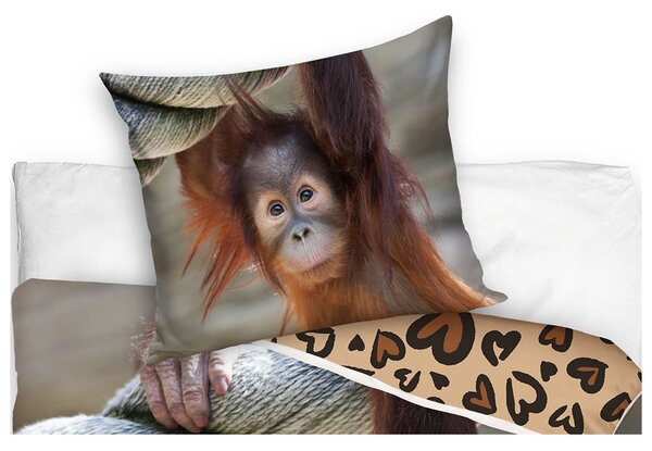Bavlněné povlečení 140x200 + 70x90 cm - Opice Orangutan