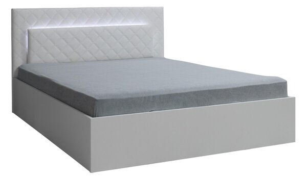 Manželská postel 180x200 PAMPLONA - alpská bílá / lesklá bílá + LED osvětlení ZDARMA