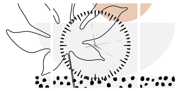 Obraz - Line art květiny N⁰3 (s hodinami) (90x30 cm)