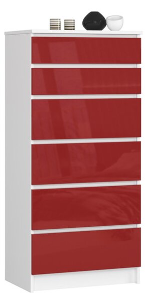 Vysoká komoda K60 6SZ 2, 60,4x129,3x40, bílá/červená lesk