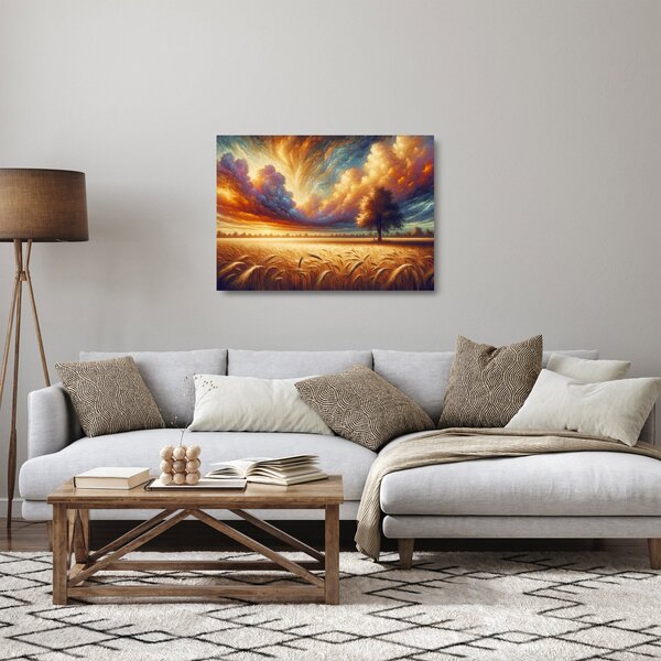 Skleněný obraz - Strom v poli (70x50 cm)