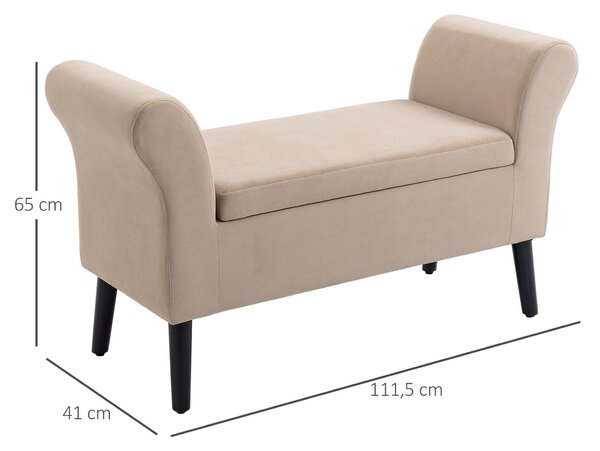 HOMCOM Čalouněná lavička s úložným prostorem a podložkou pro předsíň a ložnici, sametová polyester 111,5 x 41 x 65 cm béžová | Aosom