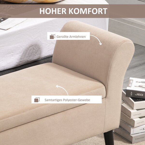 HOMCOM Čalouněná lavička s úložným prostorem a podložkou pro předsíň a ložnici, sametová polyester 111,5 x 41 x 65 cm béžová | Aosom