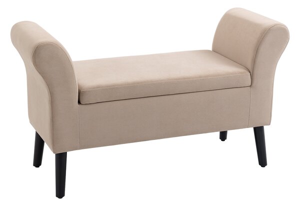 HOMCOM Čalouněná lavička s úložným prostorem a podložkou pro předsíň a ložnici, sametová polyester 111,5 x 41 x 65 cm béžová | Aosom