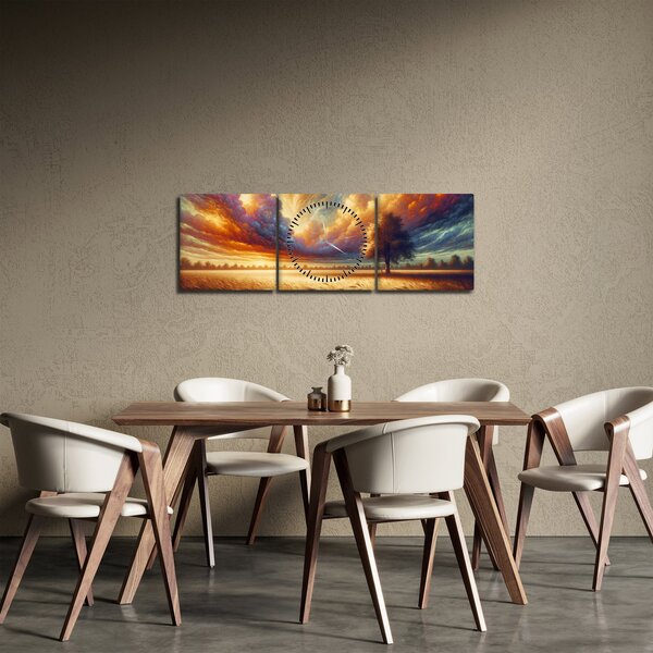 Obraz - Strom v poli (s hodinami) (90x30 cm)