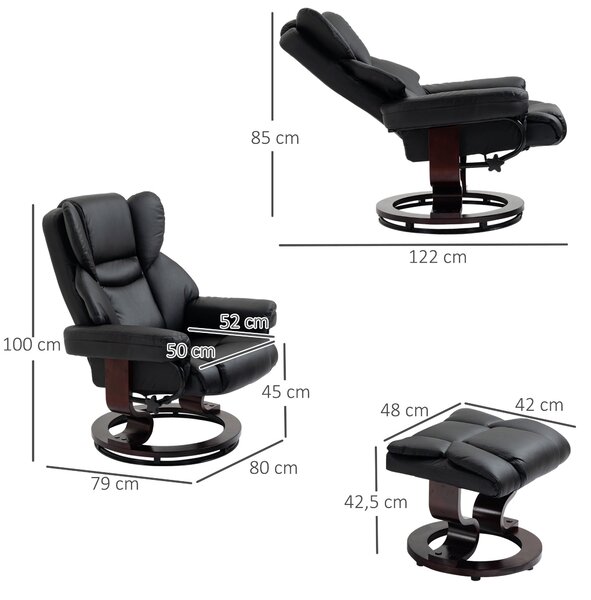 HOMCOM Relaxační Křeslo s Podnožkou, Otočné Křeslo před TV, Křeslo s Funkcí Polohování, Relaxační Křeslo, Lounger do Obývacího Pokoje, Ložnice, Umělá