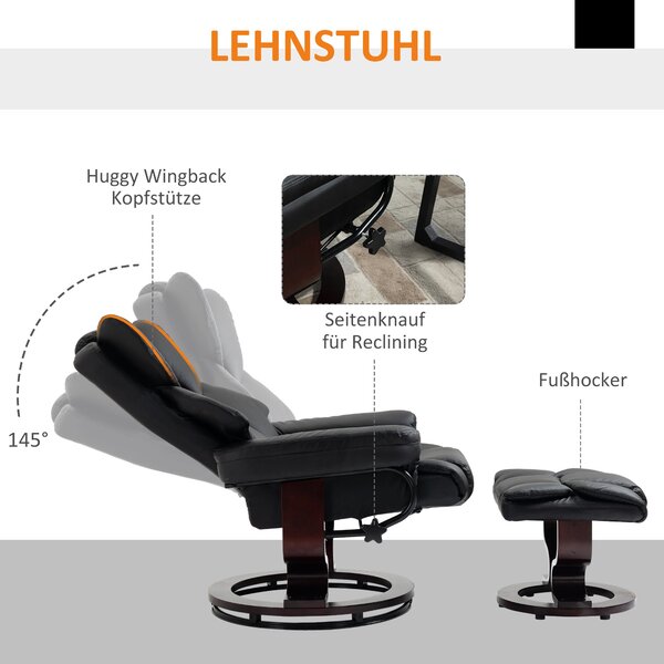 HOMCOM Relaxační Křeslo s Podnožkou, Otočné Křeslo před TV, Křeslo s Funkcí Polohování, Relaxační Křeslo, Lounger do Obývacího Pokoje, Ložnice, Umělá