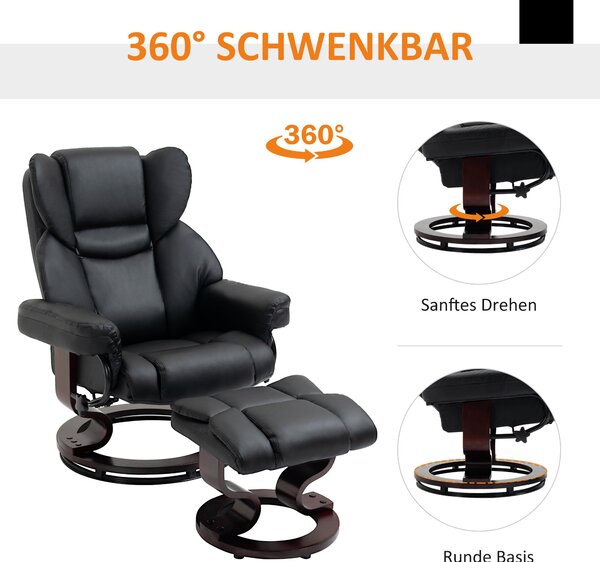 HOMCOM Relaxační Křeslo s Podnožkou, Otočné Křeslo před TV, Křeslo s Funkcí Polohování, Relaxační Křeslo, Lounger do Obývacího Pokoje, Ložnice, Umělá