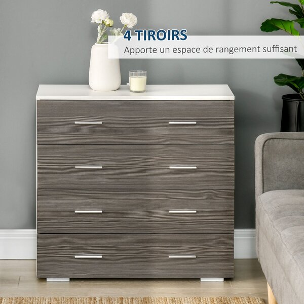 HOMCOM Skříňka s úložným prostorem v moderním stylu, 4 zásuvky, 76 x 35 x 72 cm, bílá a šedá | Aosom