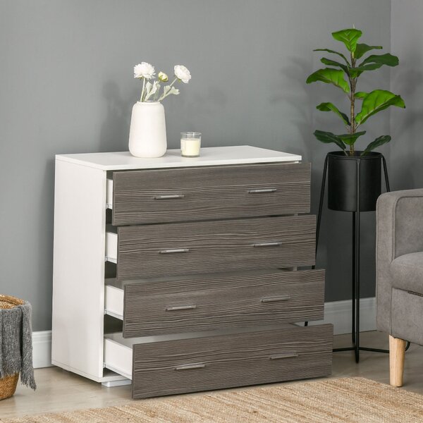 HOMCOM Skříňka s úložným prostorem v moderním stylu, 4 zásuvky, 76 x 35 x 72 cm, bílá a šedá | Aosom