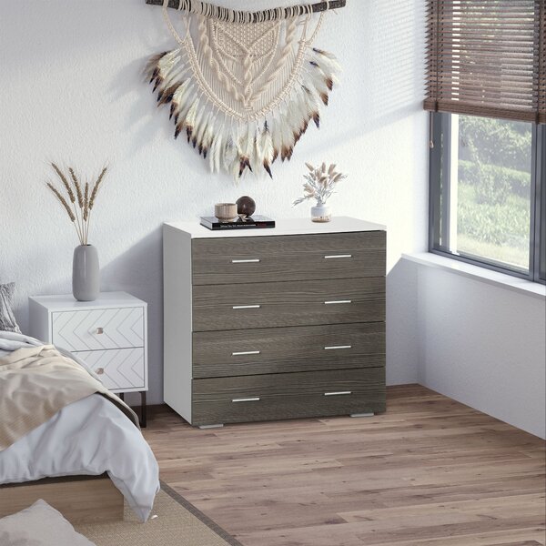 HOMCOM Skříňka s úložným prostorem v moderním stylu, 4 zásuvky, 76 x 35 x 72 cm, bílá a šedá | Aosom