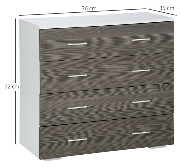 HOMCOM Skříňka s úložným prostorem v moderním stylu, 4 zásuvky, 76 x 35 x 72 cm, bílá a šedá | Aosom