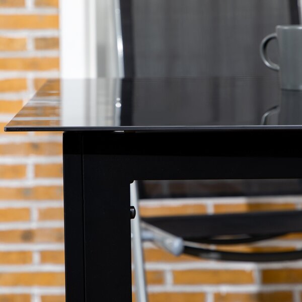 Zahradní stůl Outsunny z hliníku 150 x 90 cm odolný vůči počasí s skleněnou deskou, bufetový stůl pro kempování pro 6 osob, venkovní jídelní stůl pro