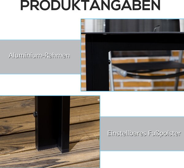 Zahradní stůl Outsunny z hliníku 150 x 90 cm odolný vůči počasí s skleněnou deskou, bufetový stůl pro kempování pro 6 osob, venkovní jídelní stůl pro