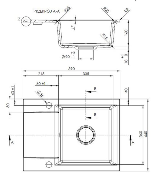 Invena Tesalia granitový dřez 59x44 cm černá AZ-01-042