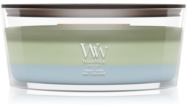Woodwick Trilogy Verdant Woods vonná svíčka s dřevěným knotem 453.6 g