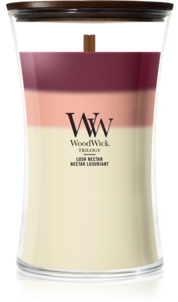 Woodwick Trilogy Lush Nectar vonná svíčka s dřevěným knotem 610 g