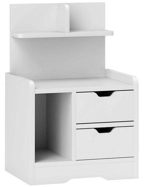 HOMCOM noční stolek, stolek se 2 zásuvkami, otevřenou částí, noční skříňka do ložnice, obýváku, bílý, 40 x 30 x 60 cm | Aosom