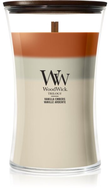 Woodwick Trilogy Vanilla Embers vonná svíčka s dřevěným knotem 610 g